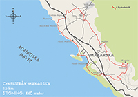 Karta för cykelstråk i Makarska, Kroatien